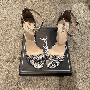 Snakeskin Block Heel Sandals - Ankle Strap Size 6.5